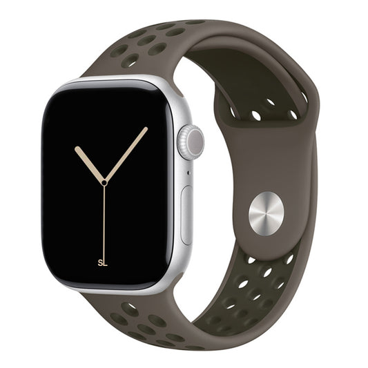 light brown green silicone watch strap for apple watch series 11 42mm 46mm with perforated holes for breathing while running and active sports