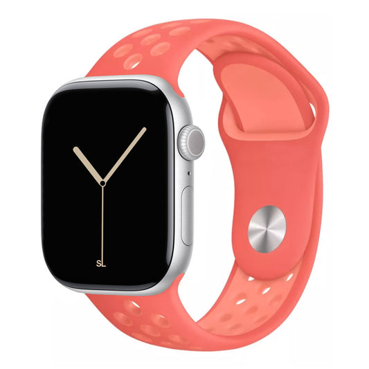 orange pink silicone watch strap for apple watch series 11 42mm 46mm with perforated holes for breathing while running and active sports