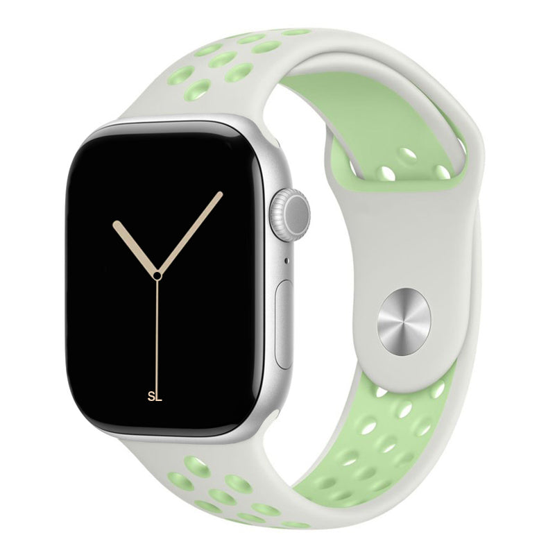 green cidar fog colour silicone watch strap for apple watch series 11 42mm 46mm with perforated holes for breathing while running and active sports