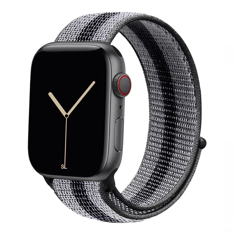 black nylon sport loop watch band for apple watch series 10 42mm and 45mm and ultra 2 made from woven nylon