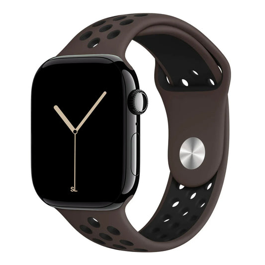 dark brown silicone watch strap for apple watch series 11 42mm 46mm with perforated holes for breathing while running and active sports