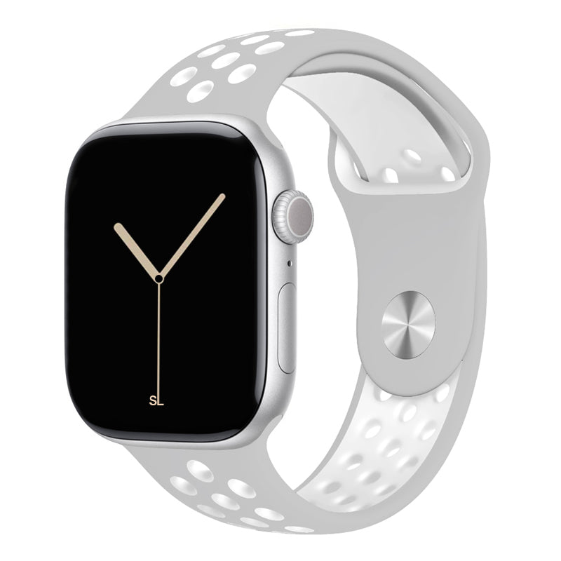 white grey silicone watch strap for apple watch series 11 42mm 46mm with perforated holes for breathing while running and active sports