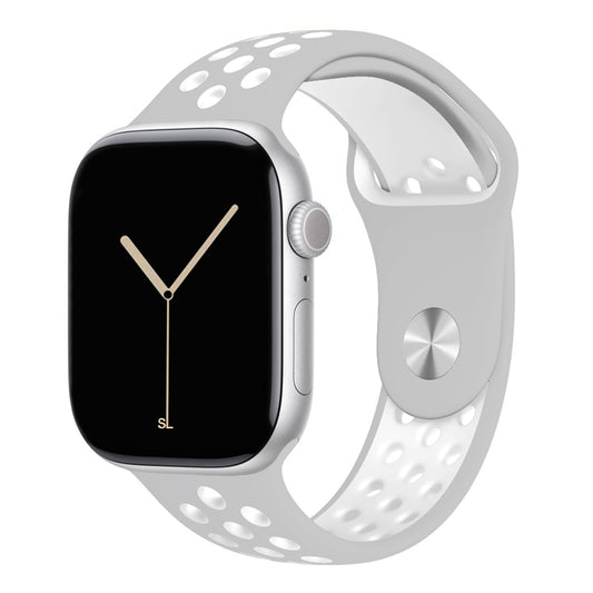 white grey silicone watch strap for apple watch series 11 42mm 46mm with perforated holes for breathing while running and active sports