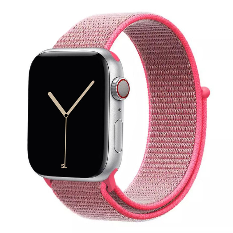 hot pink nylon sport loop watch band for apple watch series 10 42mm and 45mm and ultra 2 made from woven nylon