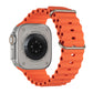 An orange colour watch strap band made from silicone  with two metal buckles on an Apple watch series 10 42mm/ 45mm/ 46mm and ultra 2 designed for the ocean and active sports