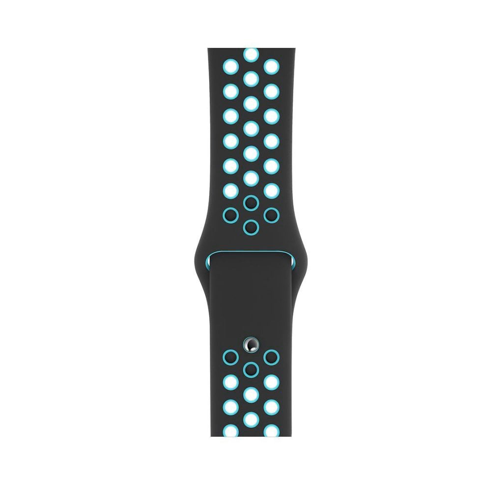 black and light blue silicone watch strap for apple watch series 11 42mm 46mm with perforated holes for breathing while running and active sports