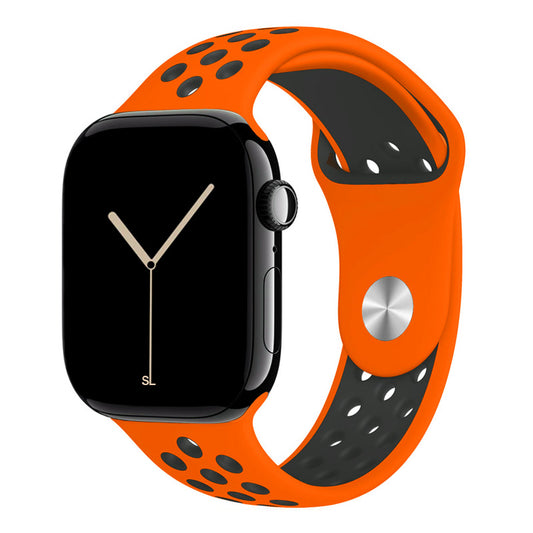 orange dark grey silicone watch strap for apple watch series 11 42mm 46mm with perforated holes for breathing while running and active sports