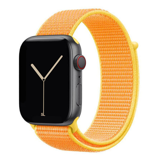 yellow nylon sport loop watch band for apple watch series 10 42mm and 45mm and ultra 2 made from woven nylon