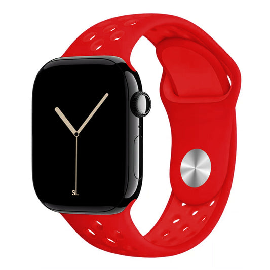 red silicone watch strap for apple watch series 11 42mm 46mm with perforated holes for breathing while running and active sports
