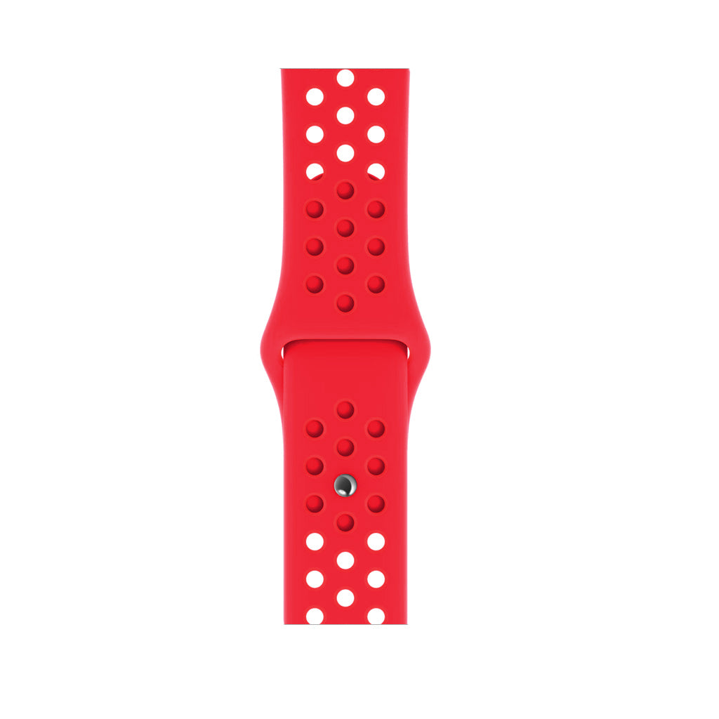 red silicone watch strap for apple watch series 11 42mm 46mm with perforated holes for breathing while running and active sports