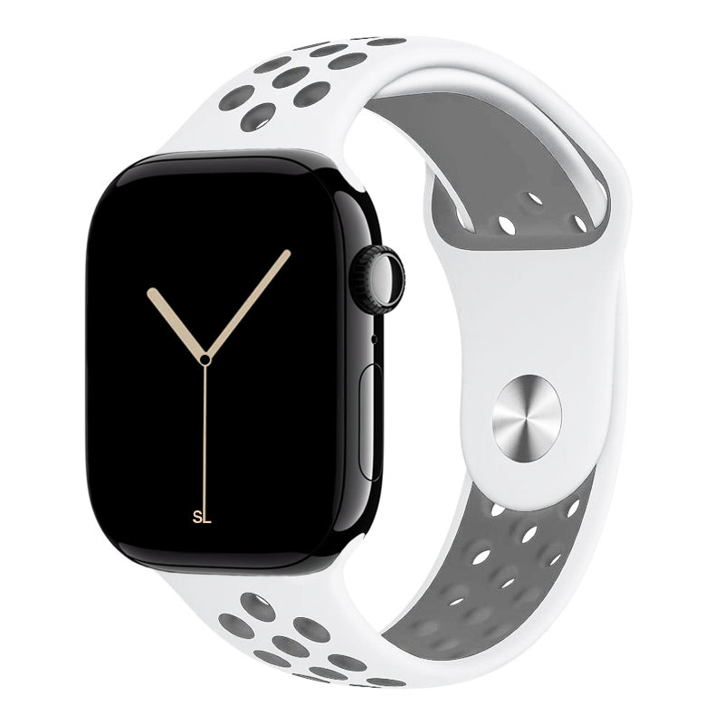 white grey silicone watch strap for apple watch series 11 42mm 46mm with perforated holes for breathing while running and active sports