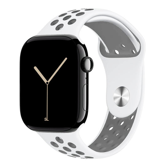 white grey silicone watch strap for apple watch series 11 42mm 46mm with perforated holes for breathing while running and active sports