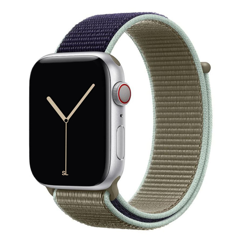khaki blue nylon sport loop watch band for apple watch series 10 42mm and 45mm and ultra 2 made from woven nylon