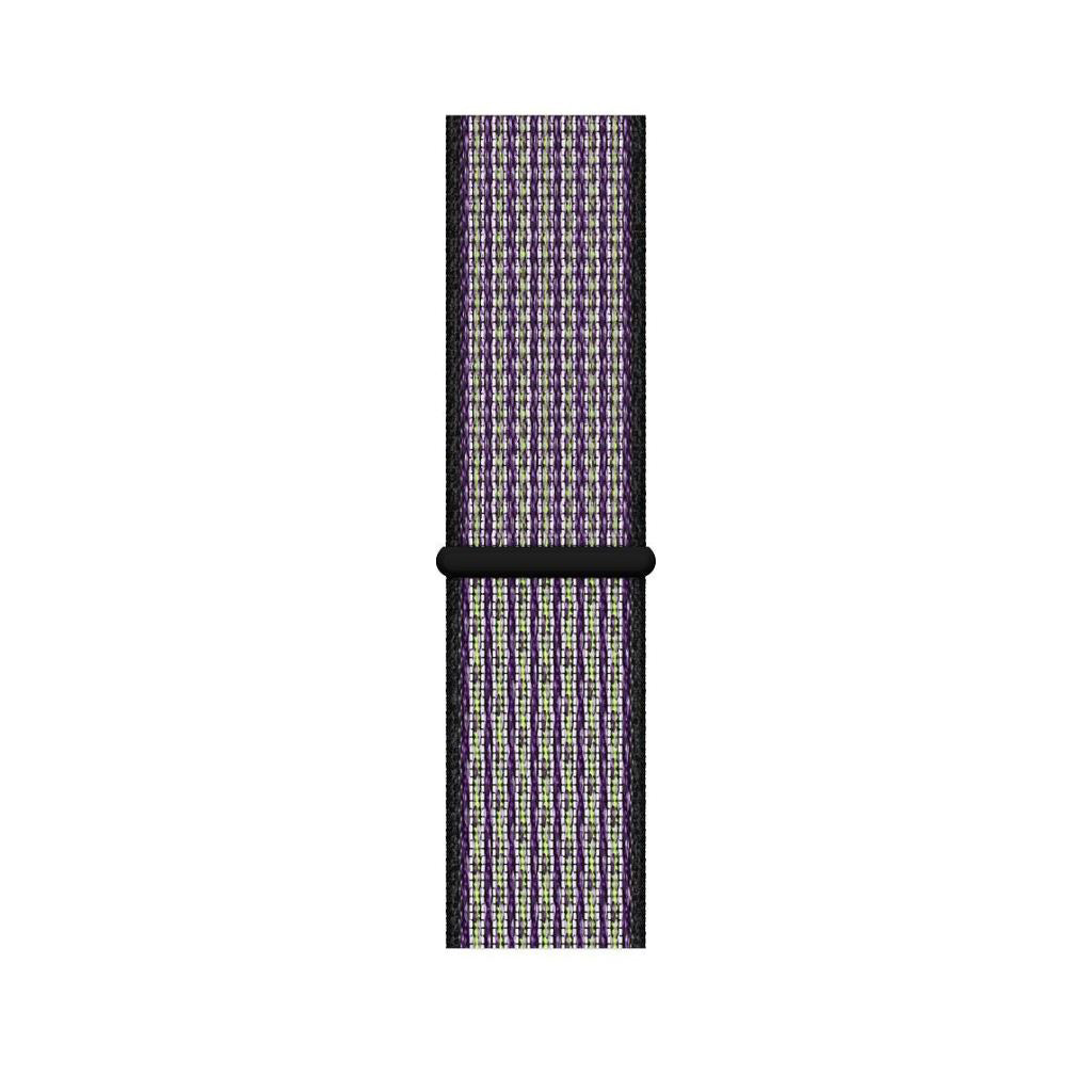 purple and green nylon sport loop watch band for apple watch series 10 42mm and 45mm and ultra 2 made from woven nylon