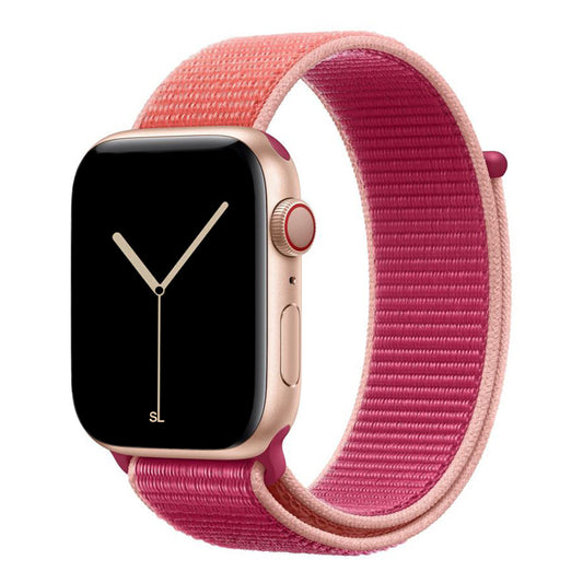 pink nylon sport loop watch band for apple watch series 10 42mm and 45mm and ultra 2 made from woven nylon