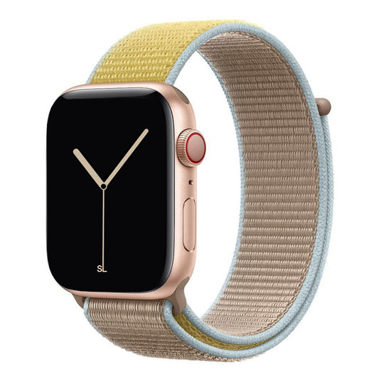 yellow beige nylon sport loop watch band for apple watch series 10 42mm and 45mm and ultra 2 made from woven nylon