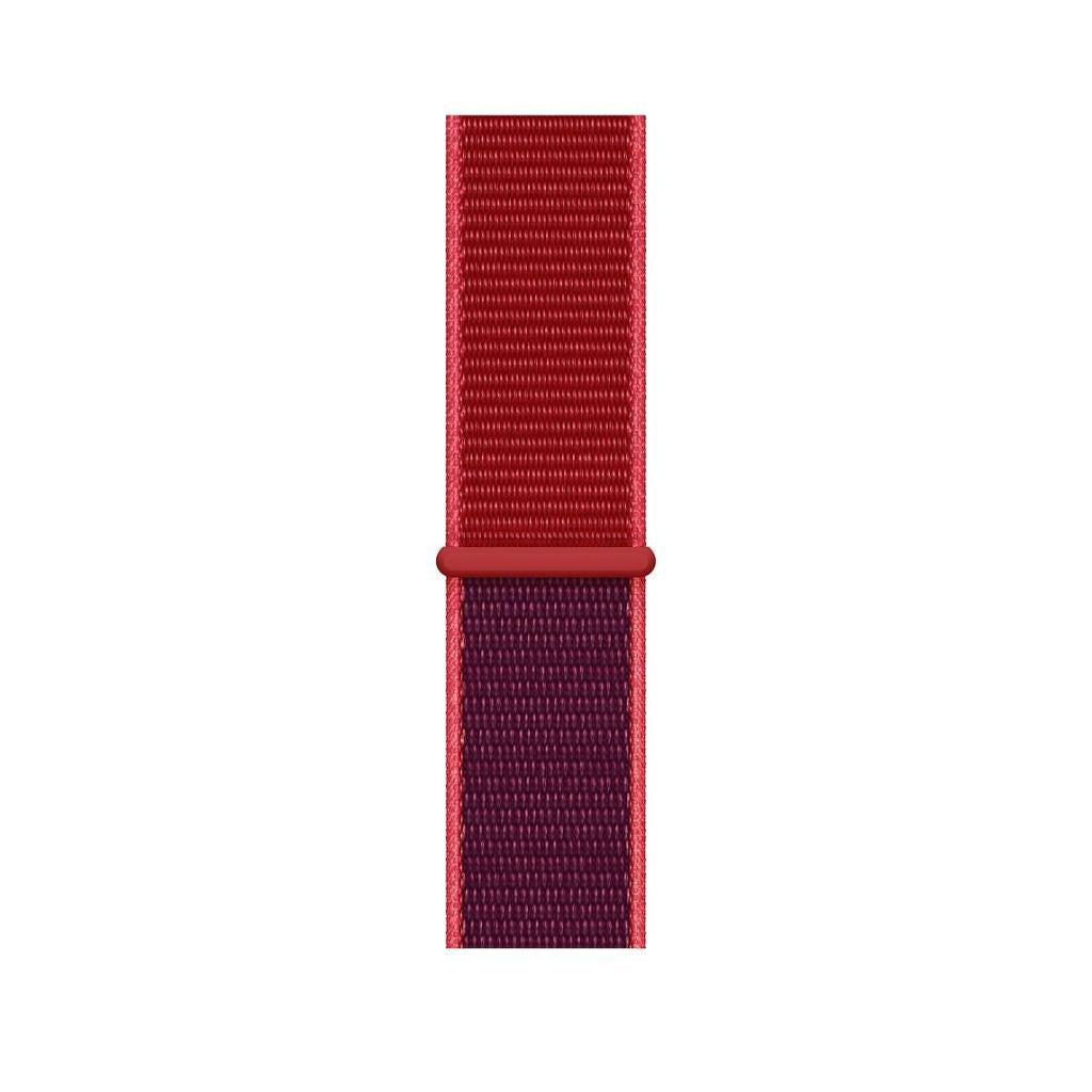 red nylon sport loop watch band for apple watch series 10 42mm and 45mm and ultra 2 made from woven nylon