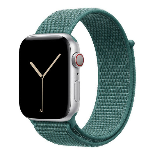 pine green yellow nylon sport loop watch band for apple watch series 10 42mm and 45mm and ultra 2 made from woven nylon
