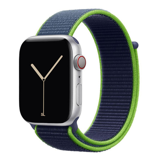 blue lime nylon sport loop watch band for apple watch series 10 42mm and 45mm and ultra 2 made from woven nylon
