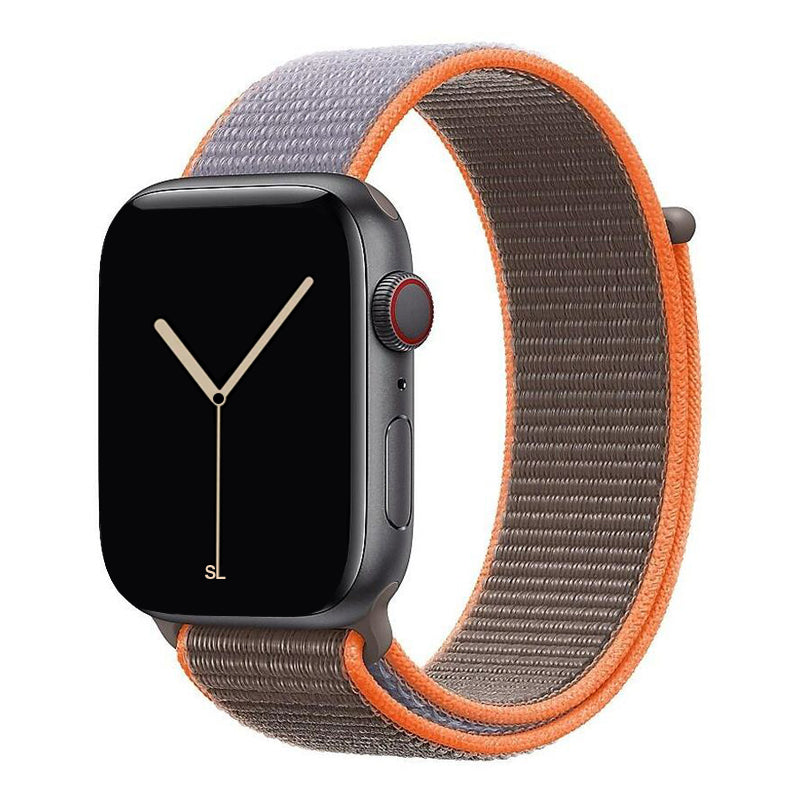 orange grey nylon sport loop watch band for apple watch series 10 42mm and 45mm and ultra 2 made from woven nylon