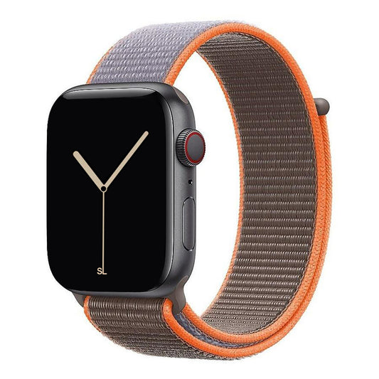 orange grey nylon sport loop watch band for apple watch series 10 42mm and 45mm and ultra 2 made from woven nylon