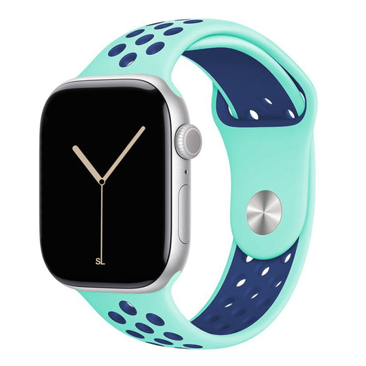 Aqua blue navy silicone watch strap for apple watch series 11 42mm 46mm with perforated holes for breathing while running and active sports