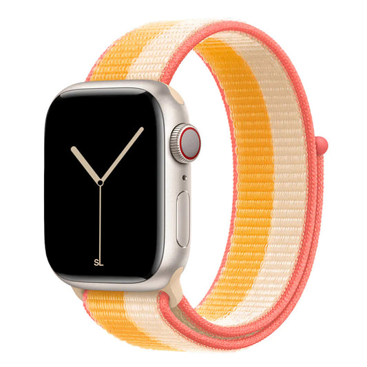 beige yellow nylon sport loop watch band for apple watch series 10 42mm and 45mm and ultra 2 made from woven nylon