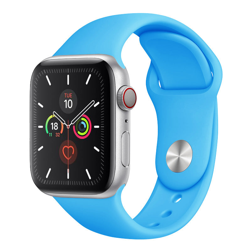 A blue watch band made from silicone for apple watch series 10 42mm and 46mm displayed