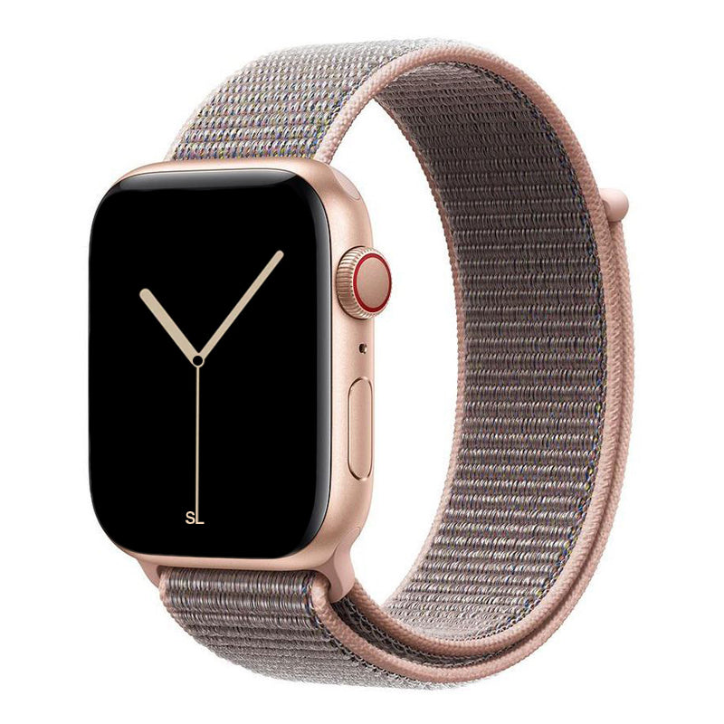 pink sand nylon sport loop watch band for apple watch series 10 42mm and 45mm and ultra 2 made from woven nylon
