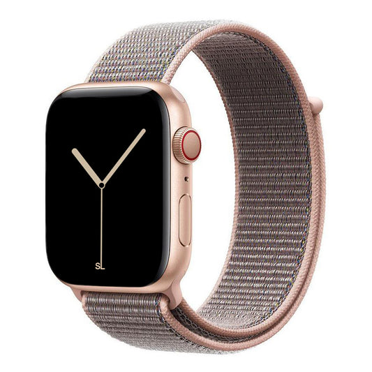 pink sand nylon sport loop watch band for apple watch series 10 42mm and 45mm and ultra 2 made from woven nylon