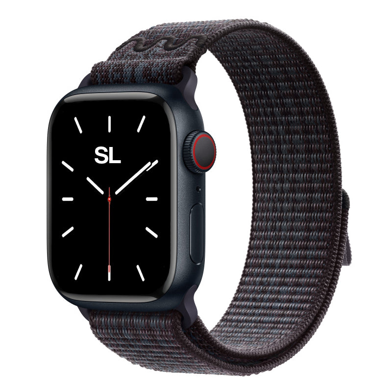 New style black and blue sport loop active watch band for apple watch series 9 and ultra made from woven nylon