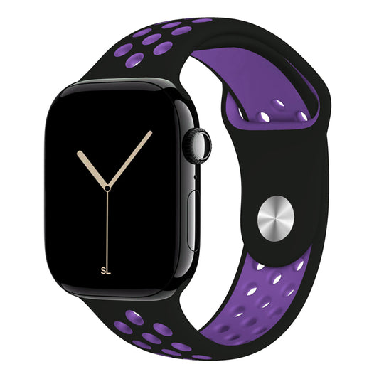 black purple silicone watch strap for apple watch series 11 42mm 46mm with perforated holes for breathing while running and active sports