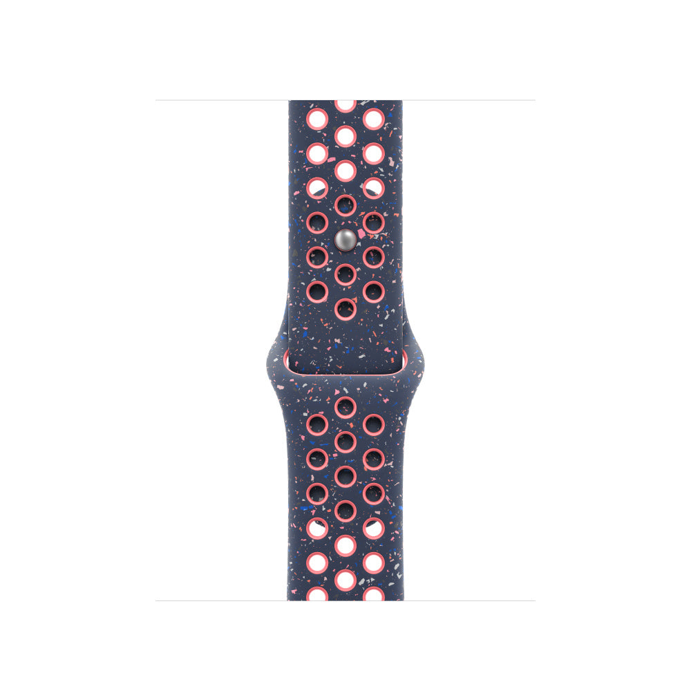 Blue Pink colour apple watch series 9 silicon sports strap with a unique pattern of splatter paint design, this watch strap is designed for active people