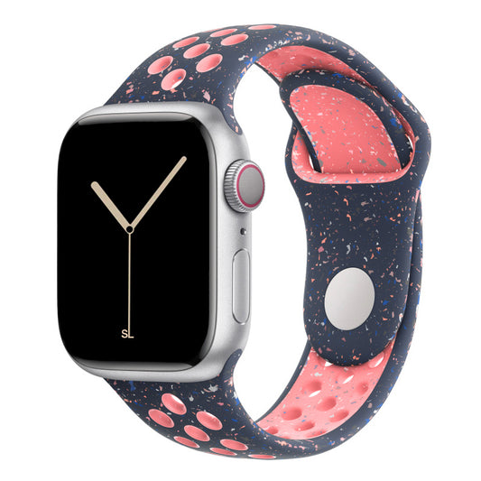 Blue Pink colour apple watch series 11 42mm 46mm silicone sports strap with a unique pattern of splatter paint design, this watch strap is designed for active people