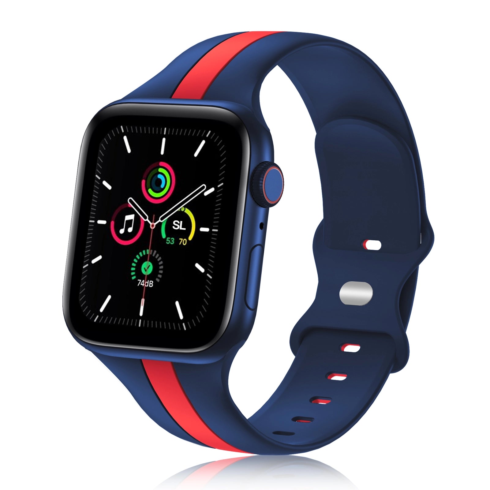 A Navy and Red two colour silicon sport strap for apple watch series 9 41mm
