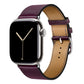 A handmade burgundy with burgundy stitching genuine leather single tour watch strap on an apple watch series 11 42mm and 45mm and 46mm.