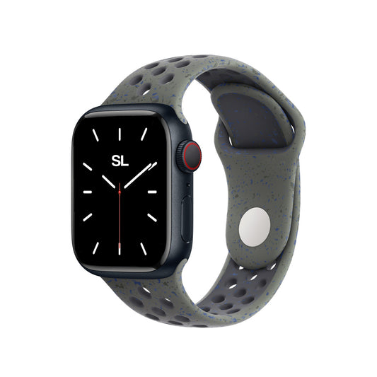 Cargo Khaki colour apple watch series 9 silicon sports strap with a unique pattern of splatter paint design, this watch strap is designed for active people