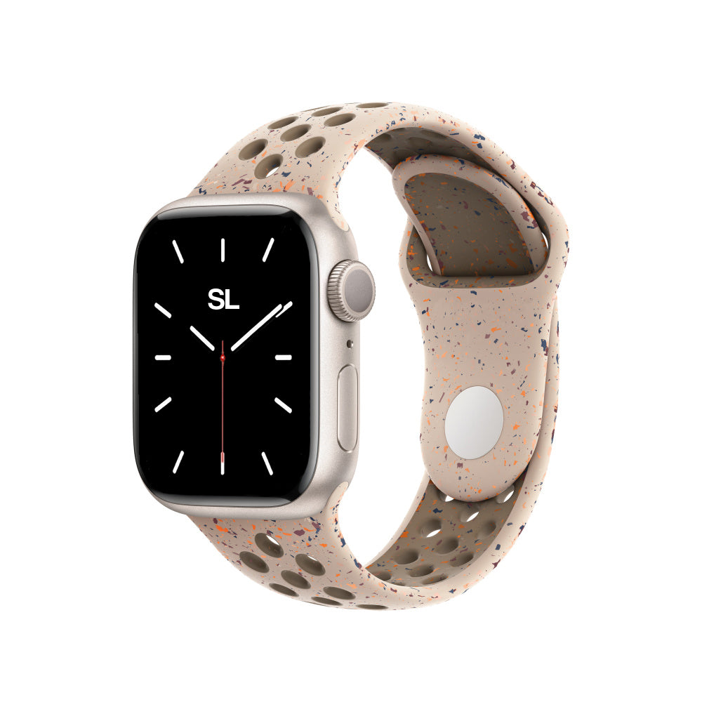 Desert Stone Brown colour apple watch series 9 41mm silicon sports strap with a unique pattern of splatter paint design, this watch strap is designed for active people