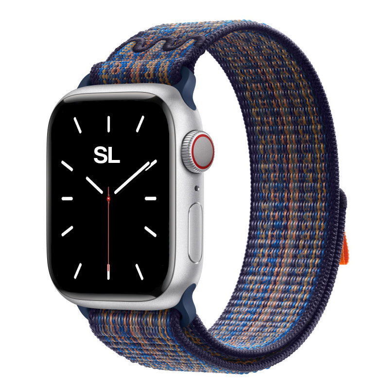 New style game royal blue and orange sport loop active watch band for apple watch series 9 and ultra made from woven nylon