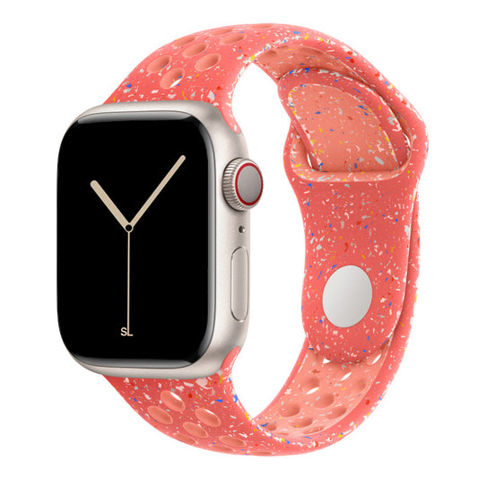 Magic Ember Pink colour apple watch series 11 42mm 46mm silicone sports strap with a unique pattern of splatter paint design, this watch strap is designed for active people
