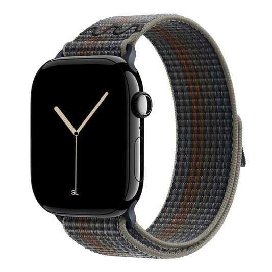 Midnight khaki with a stripe pattern sport loop active watch band for apple watch series 11 42mm 46mm and ultra 3 crafted from woven nylon