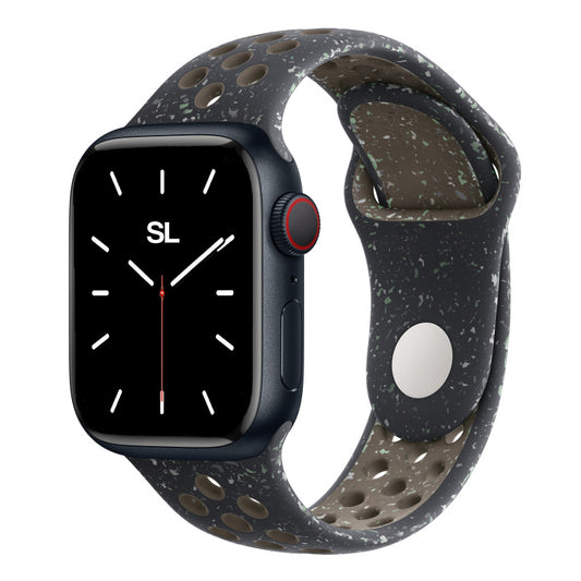 Midnight Blue Khaki colour apple watch series 9 silicon sports strap with a unique pattern of splatter paint design, this watch strap is designed for active people