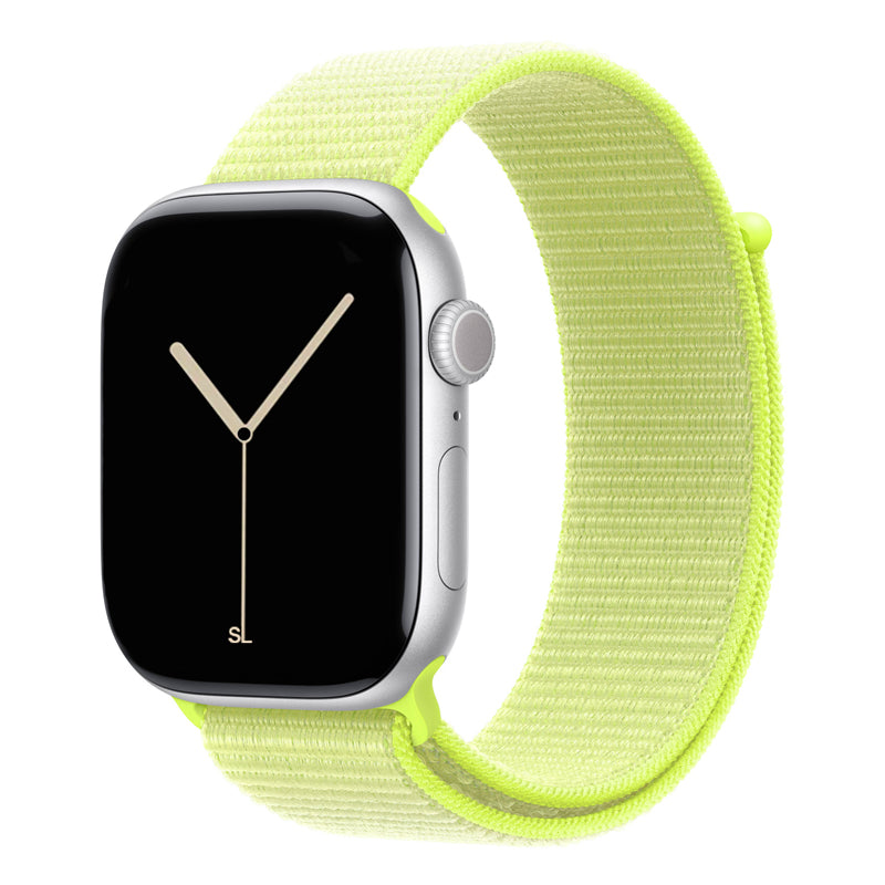 neon yellow nylon sport loop watch band for apple watch series 11 42mm and 46mm and ultra 3 made from woven nylon