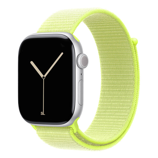 neon yellow nylon sport loop watch band for apple watch series 11 42mm and 46mm and ultra 3 made from woven nylon