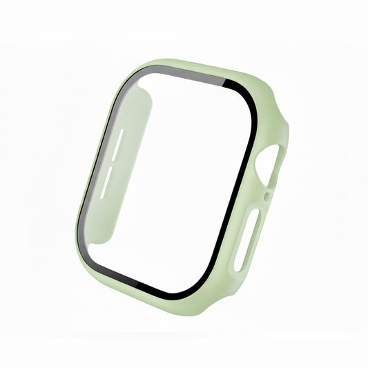 mint green Colour made from polycarbonate material protector with a strong built in tempered glass screen to protect your apple watch series 11 42mm and 46mm from damage displayed on a tilted angle