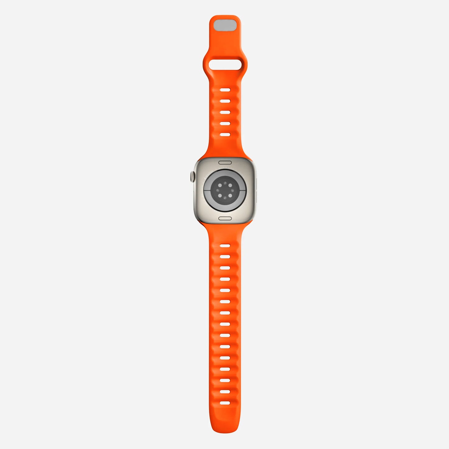 A orange colour premium silicone watch strap developed for apple watch series 11 size 42mm 46mm and apple watch ultra 3, designed for active sports activities