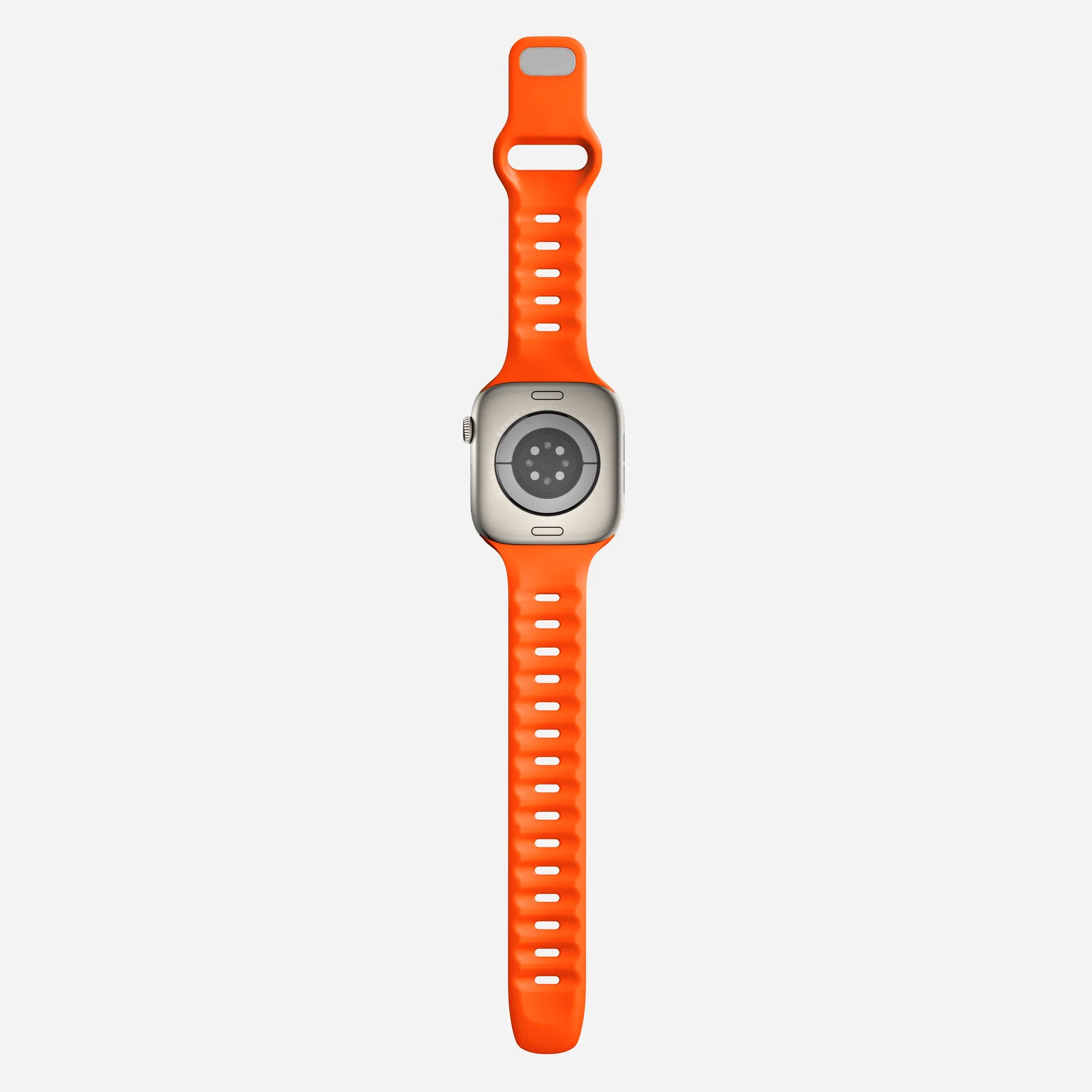 A orange colour premium silicone watch strap developed for apple watch series 11 size 42mm 46mm and apple watch ultra 3, designed for active sports activities