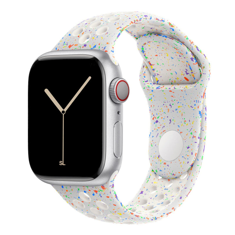 Pure Platinum White colouful apple watch series 11 silicone sports strap with a unique pattern of splatter paint design, this watch strap is designed for active people for 42mm and 46mm watch face