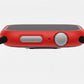 Red Colour made from polycarbonate material protector with a strong built in tempered glass screen to protect your apple watch series 11 42mm and 46mm from damage displayed on a tilted angle