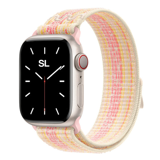 New style starlight and pink sport loop active watch band for apple watch series 9 and ultra made from woven nylon